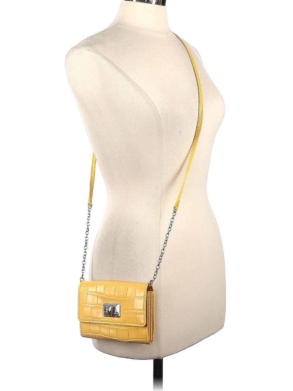 Brighton Yellow Croc-Embossed Leather Crossbody with Chain Strap